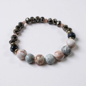 Handcrafted Spiderweb Jasper Stone Electro Plated Rondelle Stretch Bracelet